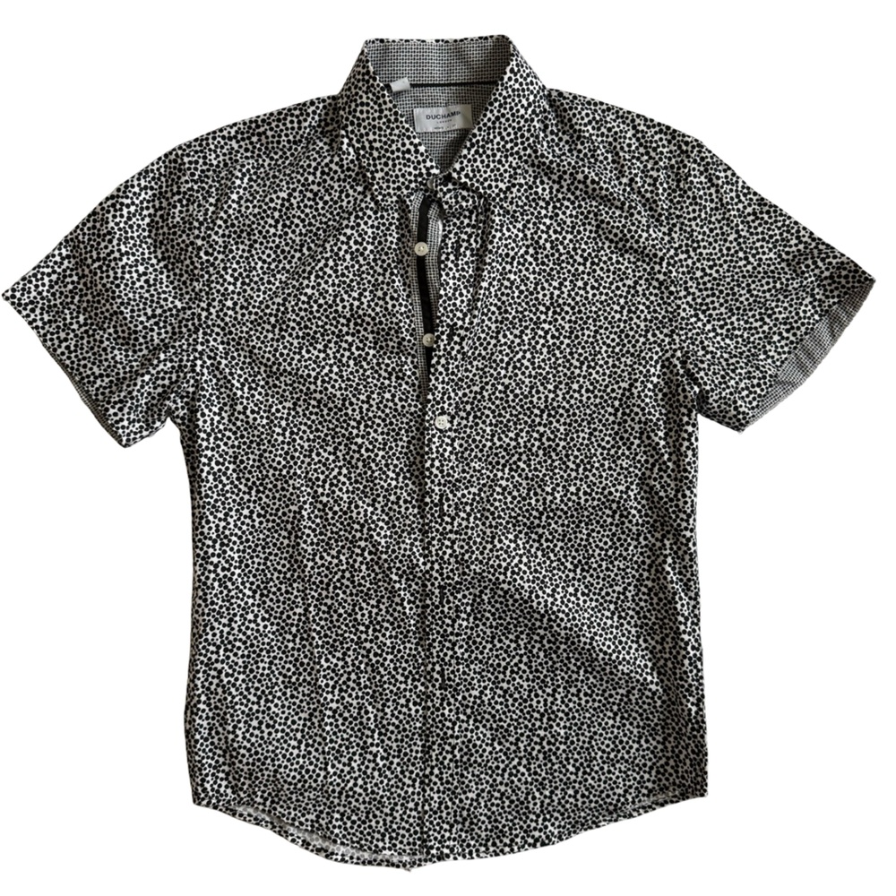 Duchamp London Men’s Button Up Shirt Size S/37 Medium Black White Abstract Print